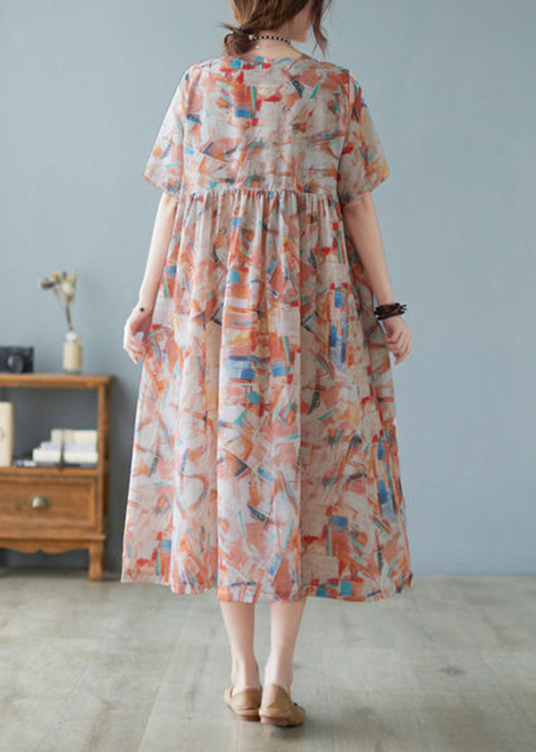 Women Oversized Print Exra Large Hem Cotton Long Dresses Short Sleeve