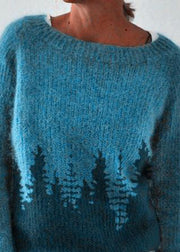 Women Peacock Blue O Neck Cozy Knit Sweaters Fall