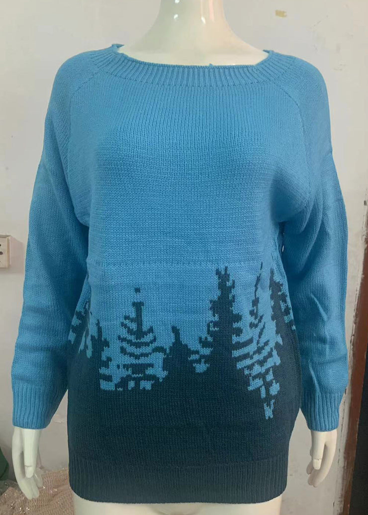 Women Peacock Blue O Neck Cozy Knit Sweaters Fall