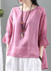 Women Pink O Neck Low High Design Cotton Tops Summer