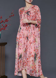 Women Pink Oversized Print Chiffon Beach Dresses Summer