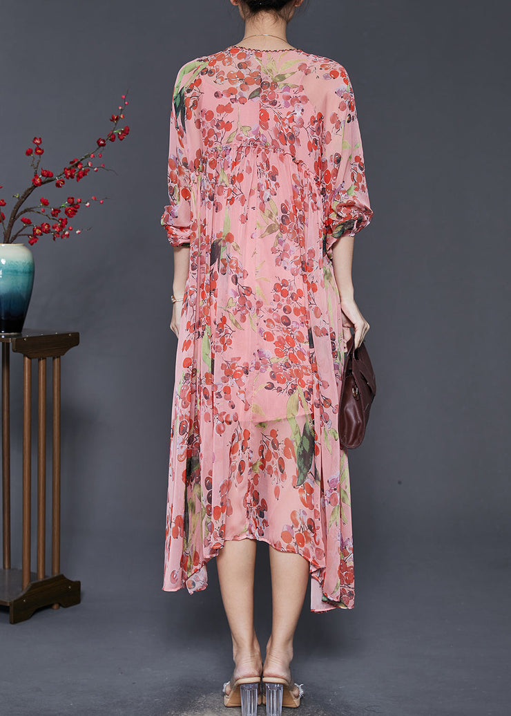 Women Pink Oversized Print Chiffon Beach Dresses Summer