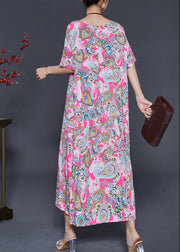 Women Pink Oversized Print Cotton Ankle Dress Summer