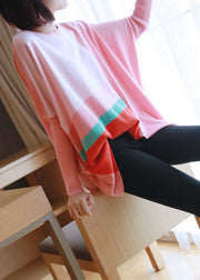 Women Pink Oversized Print Knit Tops Spring