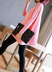 Women Pink Oversized Print Knit Tops Spring