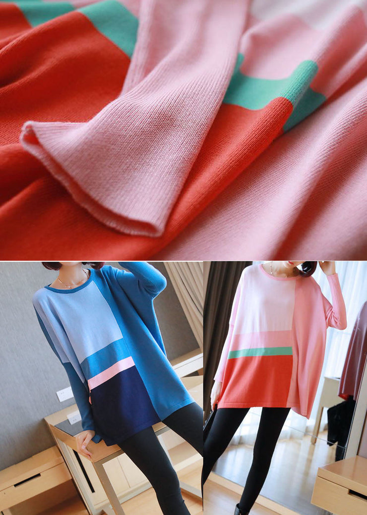 Women Pink Oversized Print Knit Tops Spring