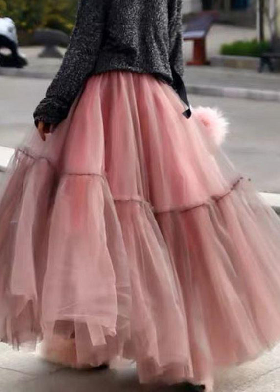 Women Grey Ruffled Tulle Cinched Circle Fall Skirt