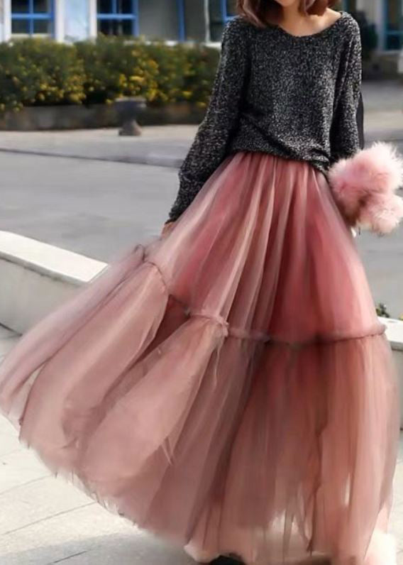 Women Purple Ruffled Tulle Cinched Circle Fall Skirt