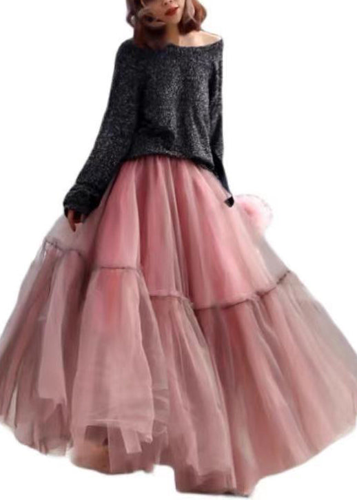 Women Purple Ruffled Tulle Cinched Circle Fall Skirt