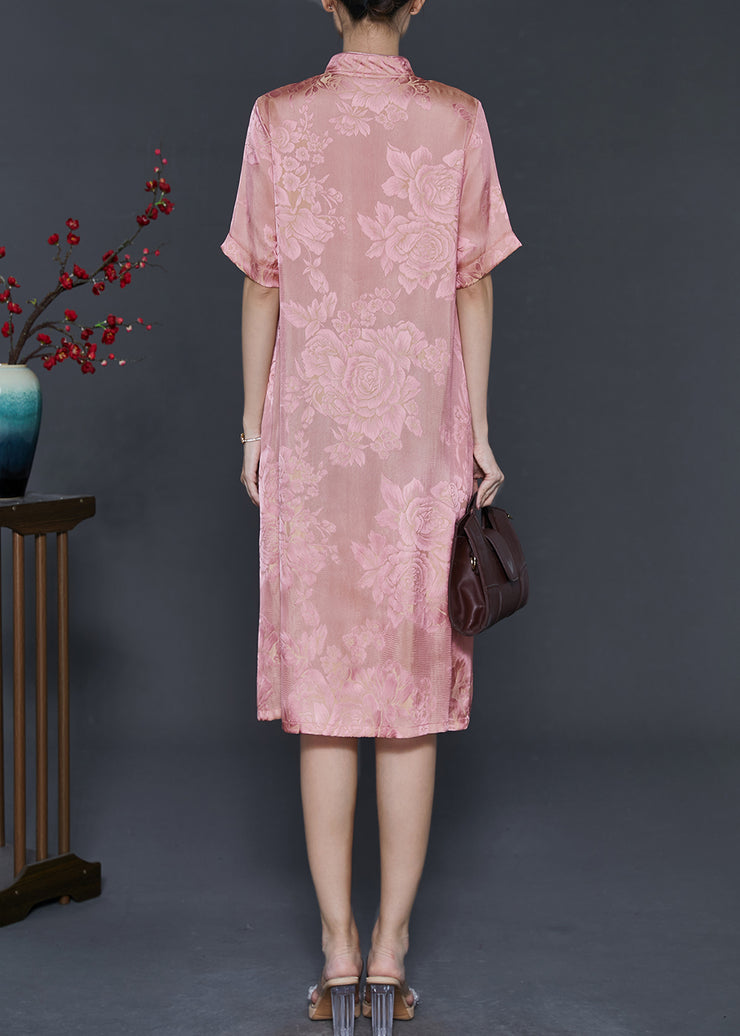 Women Pink Tasseled Jacquard Silk Dresses Summer