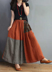 Women Plaid Patchwork Elastic Waist Swing Skirt With Pocket - bagstylebliss