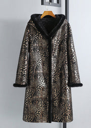 Women Print Button Mink Velvet Leather And Fur Hooded Coats Winter