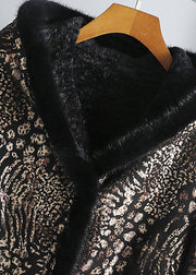 Women Print Button Mink Velvet Leather And Fur Hooded Coats Winter