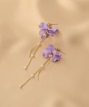 Women Purple Alloy Long Tassel Drop Earrings