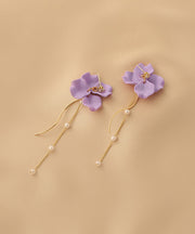 Women Purple Alloy Long Tassel Drop Earrings