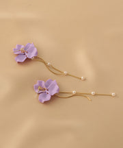 Women Purple Alloy Long Tassel Drop Earrings