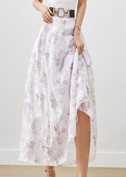 Women Purple Floral Print Chiffon A Line Skirts Fall