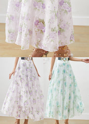 Women Purple Floral Print Chiffon A Line Skirts Fall