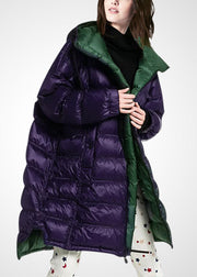 Women Purple Hooded Zippered Duck Down Puffer Coat Winter