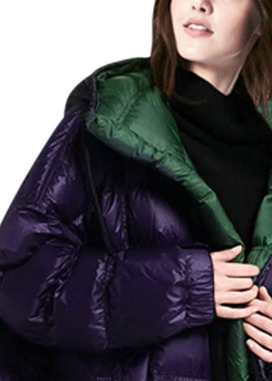 Women Purple Hooded Zippered Duck Down Puffer Coat Winter