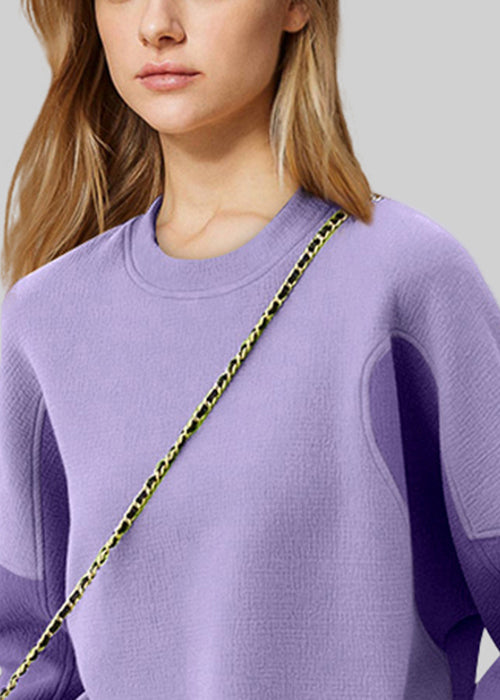 Women Purple O Neck Patchwork Cotton Sweatshirt Fall