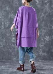 Women Purple Oversized Patchwork Cotton Shirt Summer