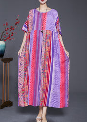 Women Purple Oversized Striped Cotton Maxi Dresses Summer