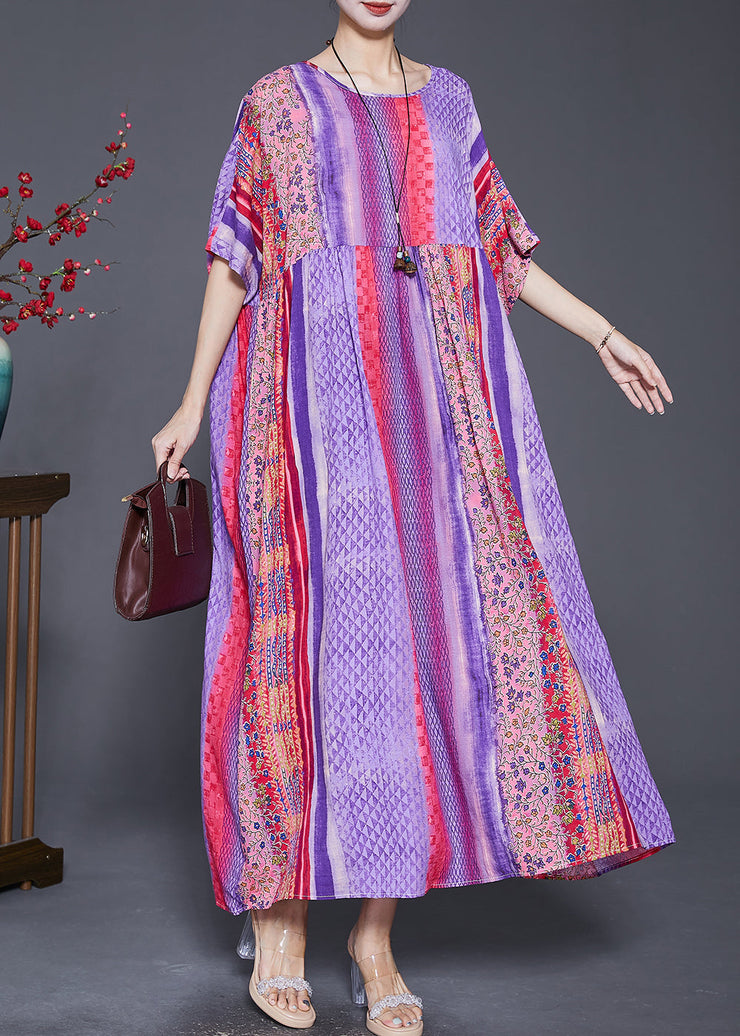 Women Purple Oversized Striped Cotton Maxi Dresses Summer