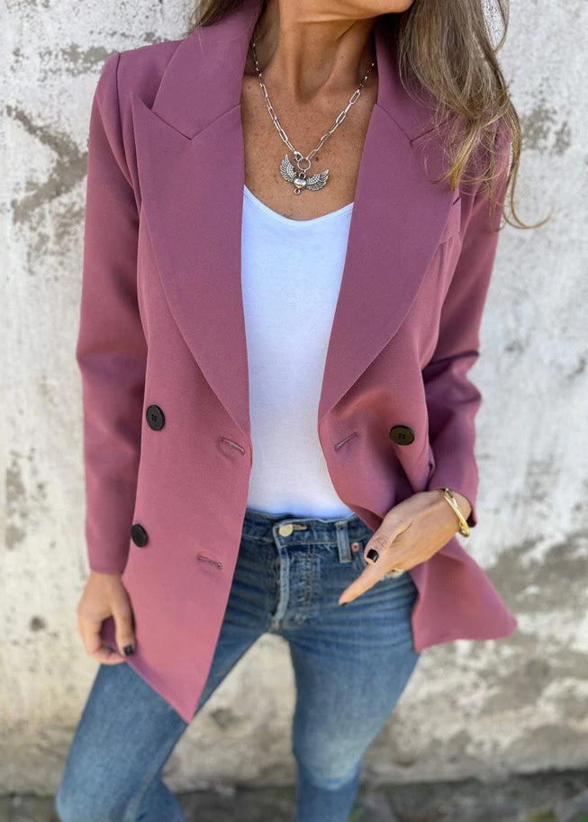 Women Purple Peter Pan Collar Button Suit Coat Fall