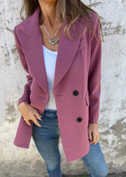 Women Purple Peter Pan Collar Button Suit Coat Fall