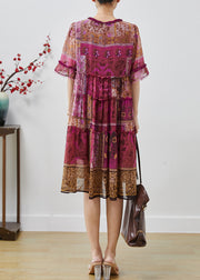 Women Purple Ruffled Print Chiffon Dresses Summer