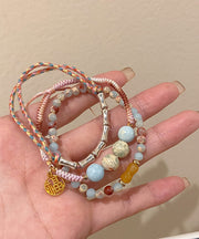 Women Rainbow Copper Hand Woven Bamboo Joint Charm Bracelet Three Pieces Set