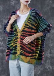 Women Rainbow Oversized Striped Knit Cardigan Winter