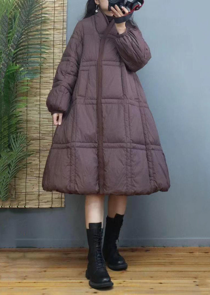 Women Red Button Patchwork Duck Down Long Coat Winter