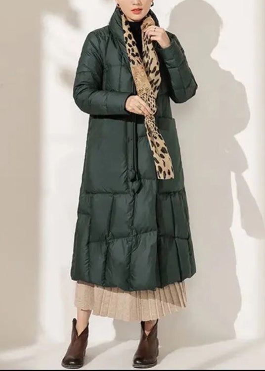 Women Red Button Pockets Patchwork Duck Down Coat Winter