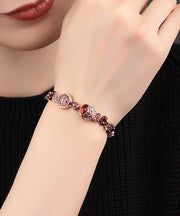 Women Red Coloured Glaze Cloisonne Garnet Charm Bracelet