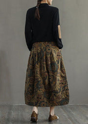 Women Red Elastic Waist Patchwork Print Fine Cotton Filled Skirt Winter