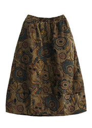 Women Red Elastic Waist Patchwork Print Fine Cotton Filled Skirt Winter