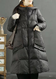 Women Red Hooded Pockets Zippered Patchwork Duck Down Down Coat Winter