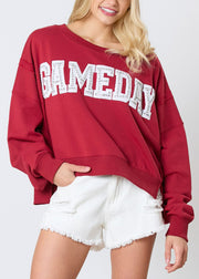 Women Red Letter Zircon Cotton Sweatshirt Long Sleeve