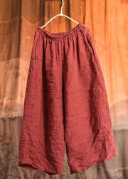 Women Red Loose Pockets Linen Wide Leg Pants Summer