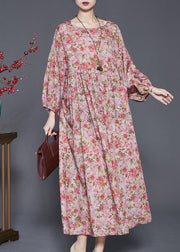 Women Red Oversized Print Linen Dresses Spring