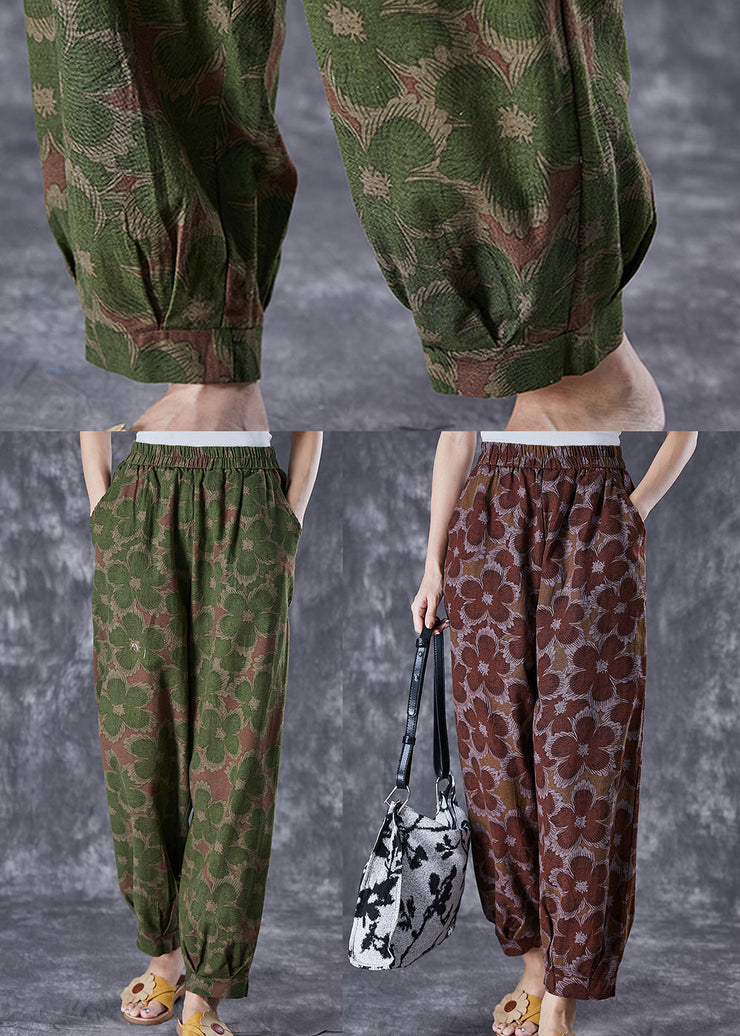 Women Red Oversized Print Linen Harem Pants Summer