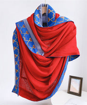 Women Red Print Wear On Both Sides Cotton Shawl