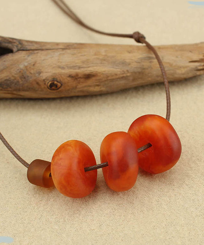 Women Red Resin Beeswax Pendant Necklace