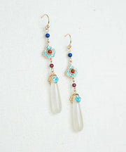 Women Red Sterling Silver Turquoise Agate Garnet Water Drops Drop Earrings