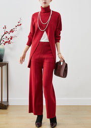 Women Red Turtle Neck Side Open Original Design Knit Two Pieces Set Spring