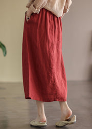 Women Red Wrinkled Embroideried Patchwork Cotton Skirts Summer