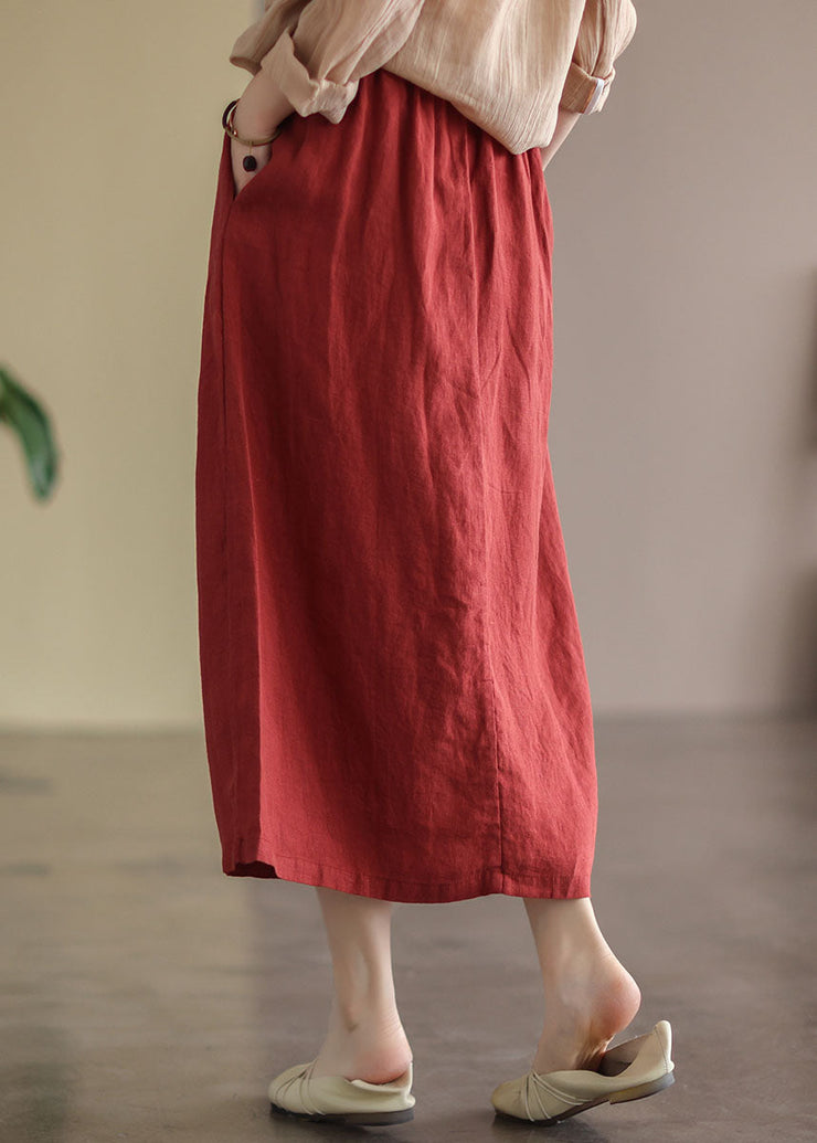 Women Red Wrinkled Embroideried Patchwork Cotton Skirts Summer