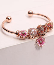 Women Rose Gold Alloy Zircon Chrysanthemum Cuff